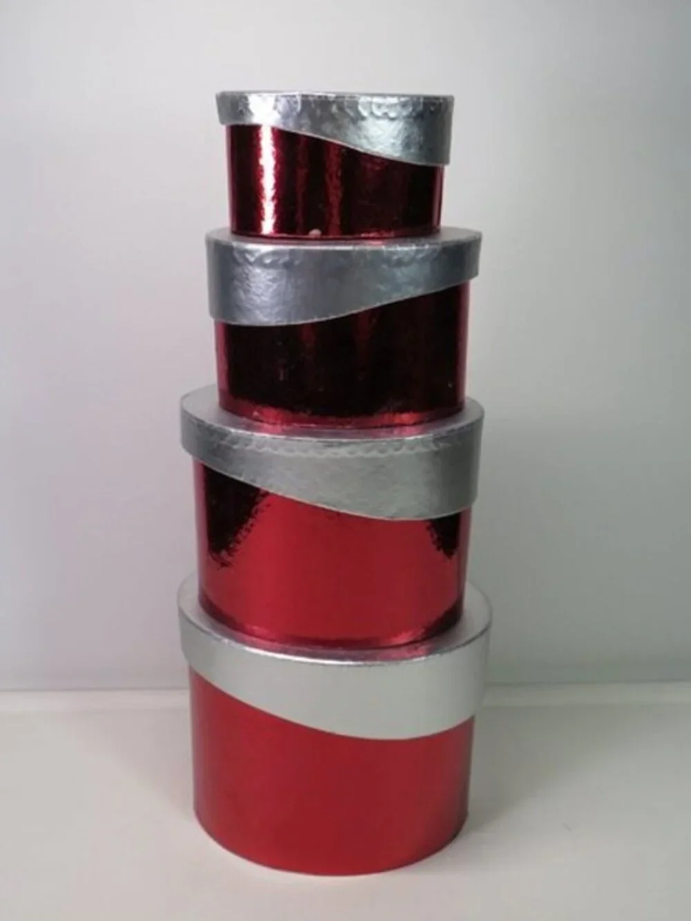 Christmas (8) Gift Boxes Bundle Metallic Red Silver Slant Oval Reindeer Stripe
